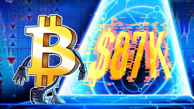 Bitcoin 'breaking out' as it retakes $87K after early April Bitcoin 'breaking out' as it retakes $87K after early April slump
