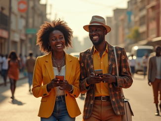 Two People Walking in an African Town