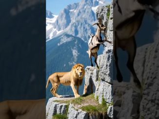 Brave Mama Goat Guides Her Baby to Leap Across a Dangerous Cliff